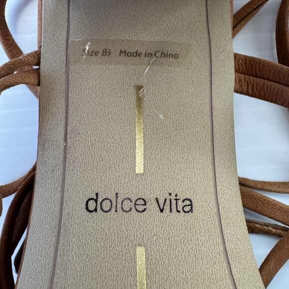 Dolce Vita Kash Cedar Nubuck Tie Up Block Heel Sandals 8.5 Square Toe Strappy - Picture 8 of 16